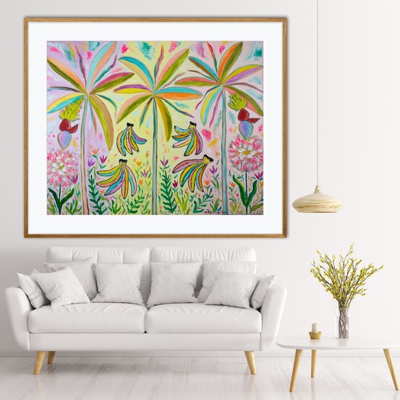 Banana Bunches Art Print Oil Painting tropical trees whimsical colorful decor - Picture 3 of 9
